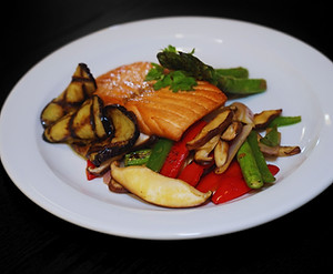 "Grilled Salmon Topped w/ Spinach Cream"